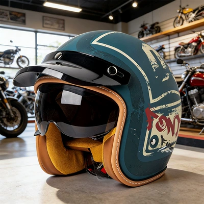 Motosiklet kaskı (dəbilqə) – Trade, 3/4 Helmet, Cross-Border Motorcycle/Electric - mt-5-matte-blue-remote-3c-certified-with-black-and-white-lenses-m