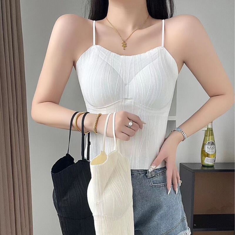 Yipinhui Sexy Ripple Bubble Beautiful Back Camisole Women's Spring and Summer Spice Girls Inner Padded Chest Pad Outer Wear Base Hanging