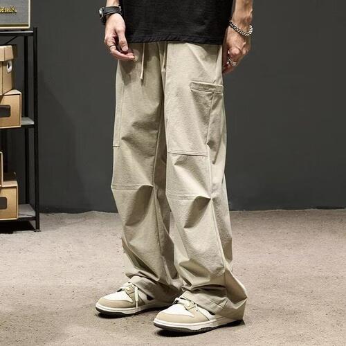 American style handsome overalls men's spring and summer new style loose fashion brand casual pants men's black straight long pants