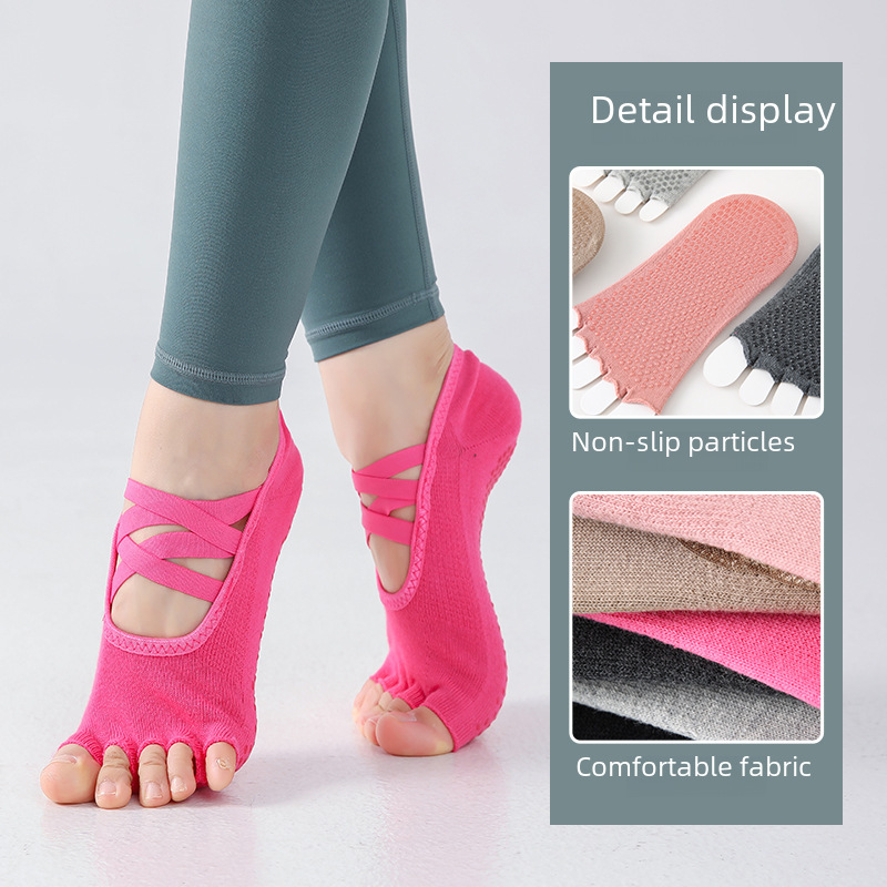 thumbnail image 2 of Calcetines de yoga para mujer, calcetines de algodón, antideslizantes, de silicona, para los dedos, para pilates, deportes profesionales, fitness, calcetines para pista de baile, 2 of 5