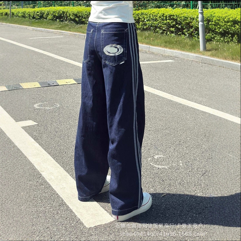 American retro street style jeans similar to Li Xian's, loose casual versatile straight wide-leg jeans for both men and women American retro street style jeans similar to Li Xian's, loose casual versatile straight wide-leg jeans for both men and women