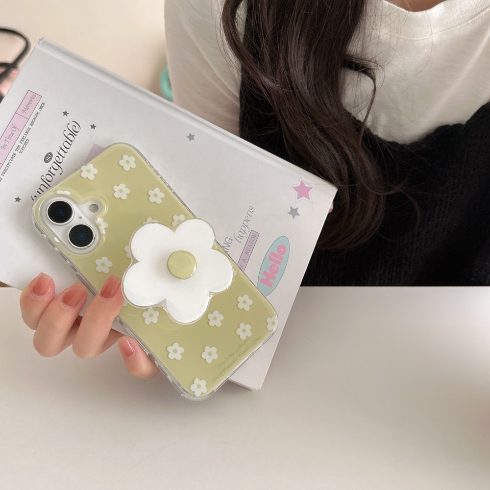Simple verde pequeña flor blanca fresca para Apple 16ProMax funda para teléfono 15/14 soporte 15Pro para mujer 13