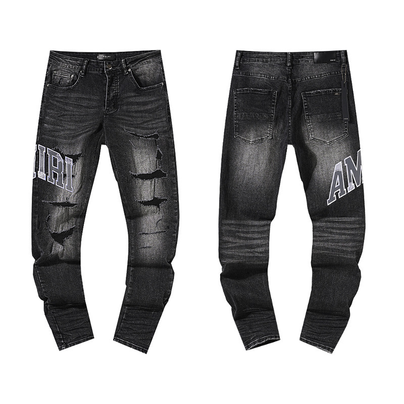跨境欧美PurpleBrand牛仔裤jeans水洗做旧复古破洞泼墨潮流直筒|undefined