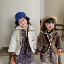 女童外套2022秋冬款韩国童装宝宝毛毛衣单排扣女孩韩版小香风外套