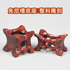 Wood-carved solid wood bracket ornaments: unique stone teapots, bonsai vases, flower pots, incense burners, and Buddha statues with grooved bases—crafted from authentic Taishan stone pedestals.