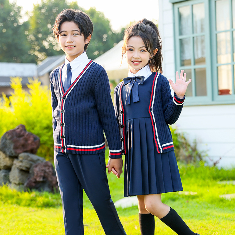 Uniformes escolares para estudiantes de primaria y secundaria, trajes de suéter de punto de estilo británico de otoño e invierno, uniformes de clase para niños y niñas, uniformes de jardín de infantes