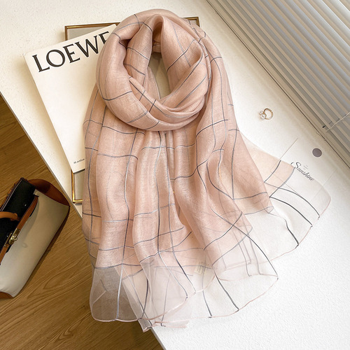 Korean simple pinstripe silk wool lightweight silk scarf long scarf solid color summer air conditioner outer shawl gauze scarf for women