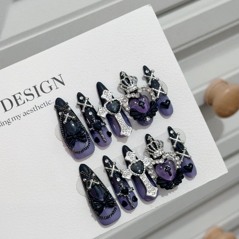 "朋克蕾系" Mass-Produced Punk Retro Lace-Style Girl Nail Art Handmade Wearable Nails with Removable Patches