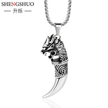 狼牙钛钢男士项链不锈钢吊坠不掉色欧美饰品批发嘻哈小众复古首饰