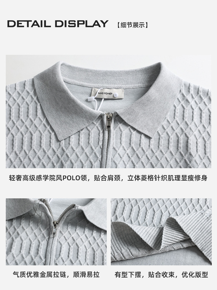 Hombre de negocios casual jersey de malla de punto polo hombre medio cremallera solapa transpirable mangas cortas 2026 nuevo