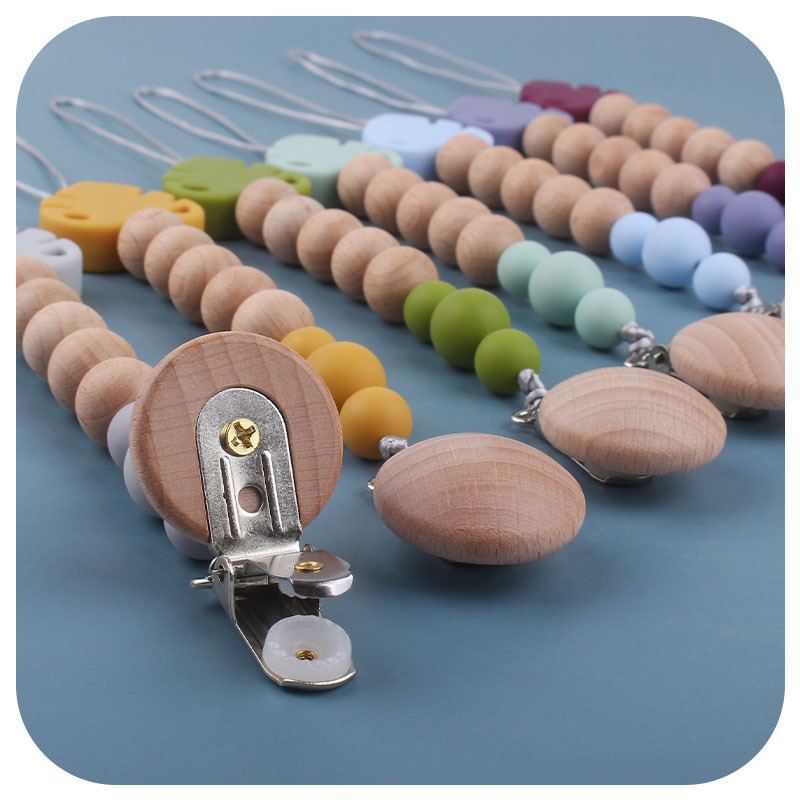 Suministros para bebés creativo haya chupete clip molar juguete mordedor bebé hoja de silicona chupete cadena anti-caída de la cadena