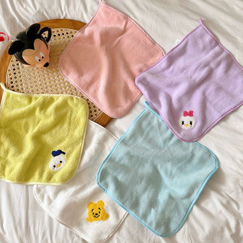 [Pack of 5] Embroidered Cartoon Kidsren's Small Square Towel, Coral Velvet Kidsren's Towel, Absorbent Face Towel, Hand Towel