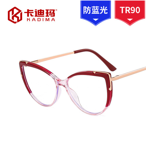 European and American  new TR90 anti-blue light cat eye flat mirror Internet celebrity same style plain glasses frame cross-border glasses frame