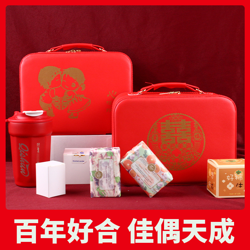 Caja de recuerdos de boda 2024, caja de almacenamiento de gran capacidad, PU con tela de terciopelo, caja de regalo portátil, almacenamiento para boda