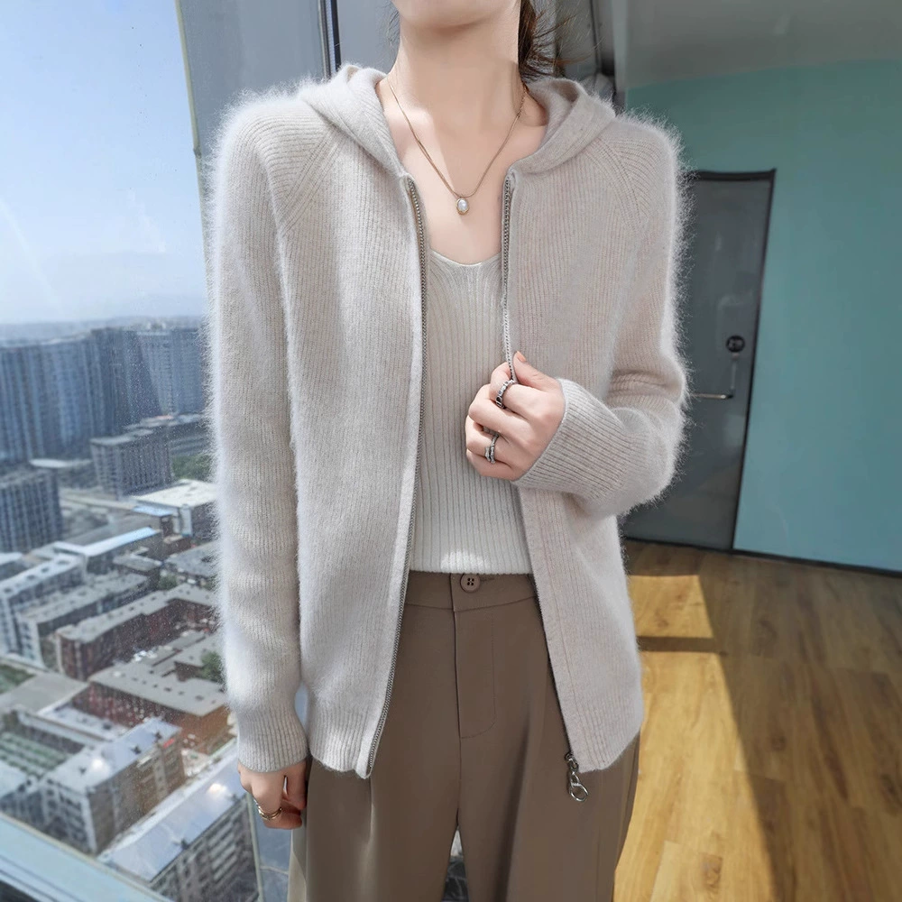 24 осенние и зимние новые норковые плюшевые куртки женские короткие пальто с капюшоном нежный ветер маленький вязаный кардиган