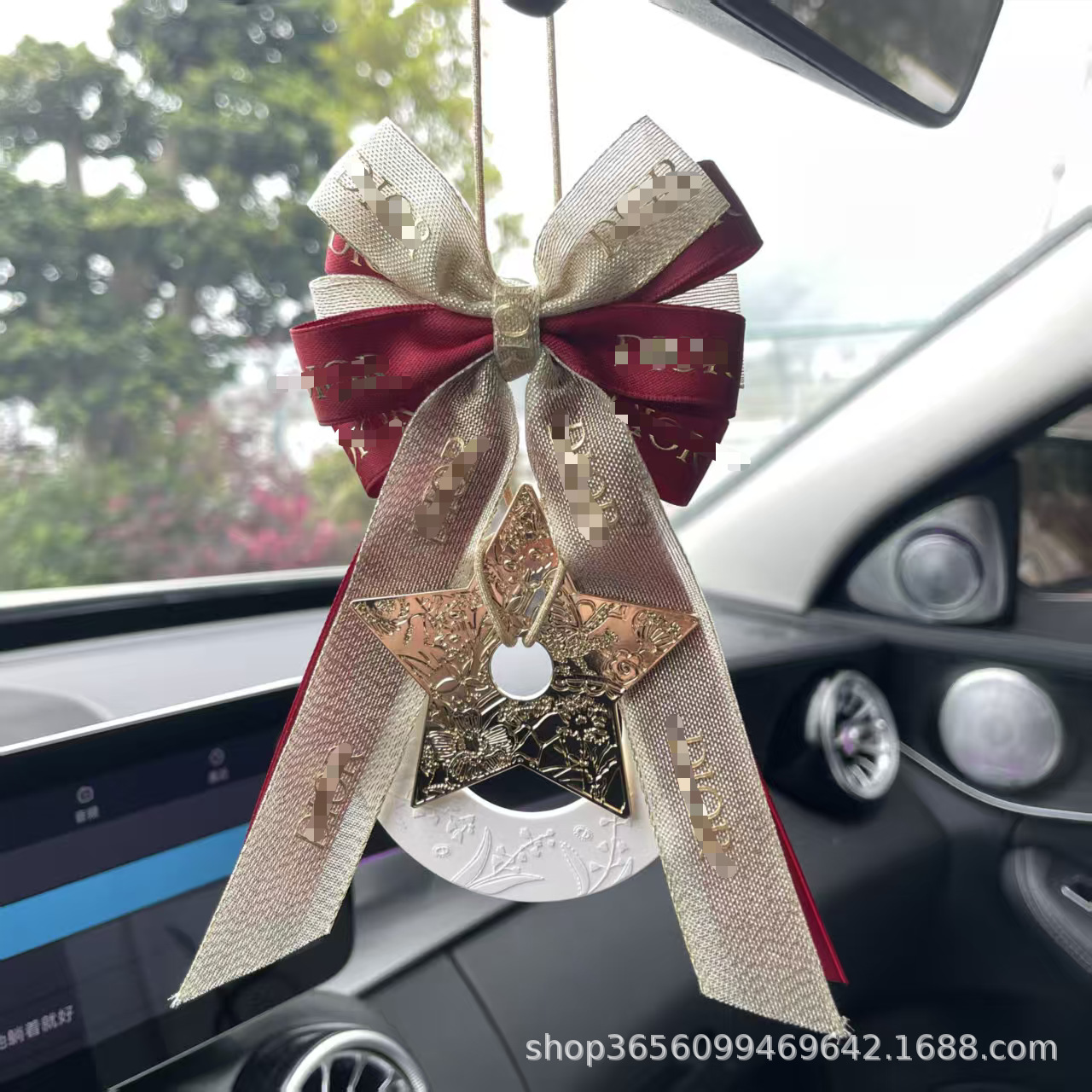 Luxury Star Car Hanging Ornament with Ribbon, Lucky Star Car Pendant, Aroma Diffuser Stone, Car Hanging Decoration, Fragrance Aromatherapy