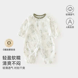 夏季清爽软糯宝宝哈衣碎花空调服婴儿超薄透气连体衣睡衣安阳童装