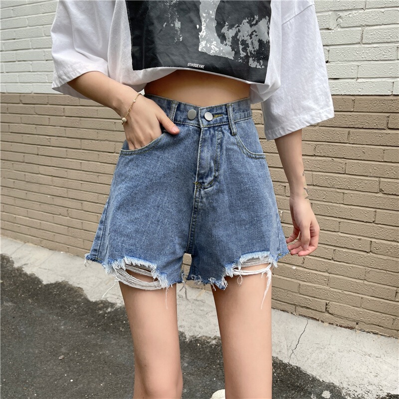 High-Waisted Denim Shorts for Women 2022 Spring and Summer New Style Ripped Loose Slimming Wide-Leg Pants Trendy High-Waisted Denim Shorts for Women 2022 Spring and Summer New Style Ripped Loose Slimming Wide-Leg Pants Trendy