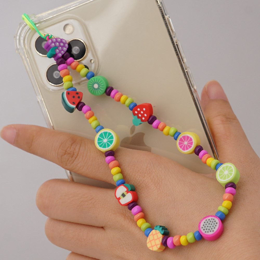 Independent Station Simple Style Phone Accessory Polymer Clay Fruit Accessory Color Glass Beads Mobile Phone Charm Women's Ornaments display picture 1