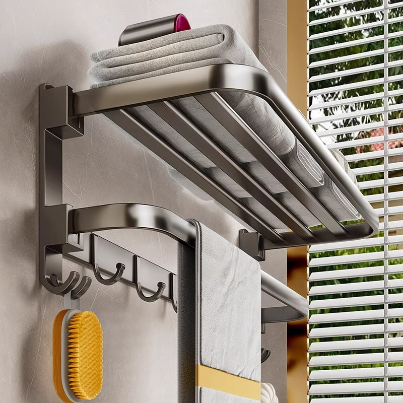 Gun gray towel rack punch-free bathroom towel rack bathroom space aluminum hanging clothes toilet rack wall hanging