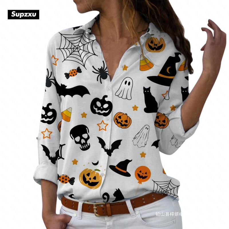 Cross-border foreign trade new ladies shirt witch funny pumpkin 3D printing Halloween women's clothing manufacturers on behalf