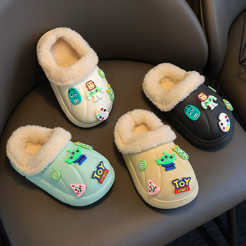 23 года зимние детские хлопковые тапочки для мальчиков и девочек, напольный держатель с мультяшными животными, теплые Съемные хлопковые тапочки с героями мультфильмов
