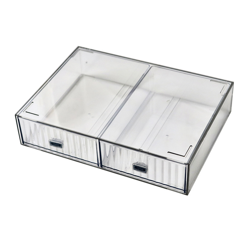 Caja de almacenamiento de escritorio rayada transparente de aspecto alto de múltiples capas de montaje-Cuenta de mano libre artículos diversos de gran capacidad de acabado