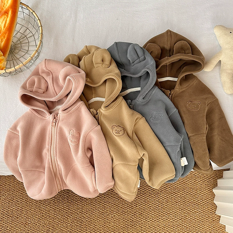 Children's velvet autumn hoodie, boys demi-season down jacket, thermal fleece, sizes 73–120 cm