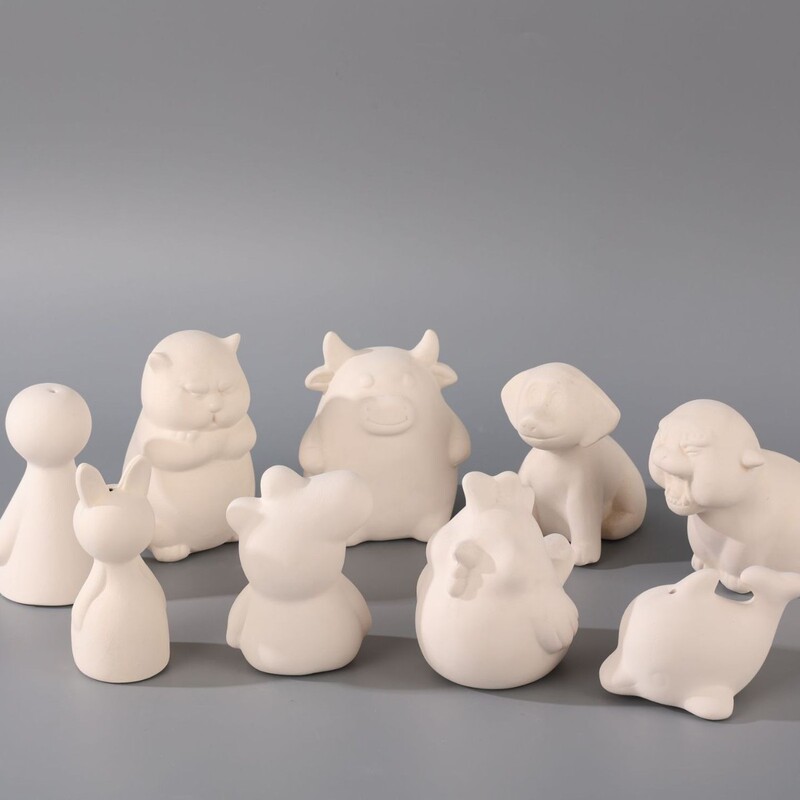 Ceramic Animal Blanks, Semi-Finished Ceramic Blanks, 12 Zodiac Animals, Coloring, Graffiti, Underglaze Color, DIY Coloring Gift