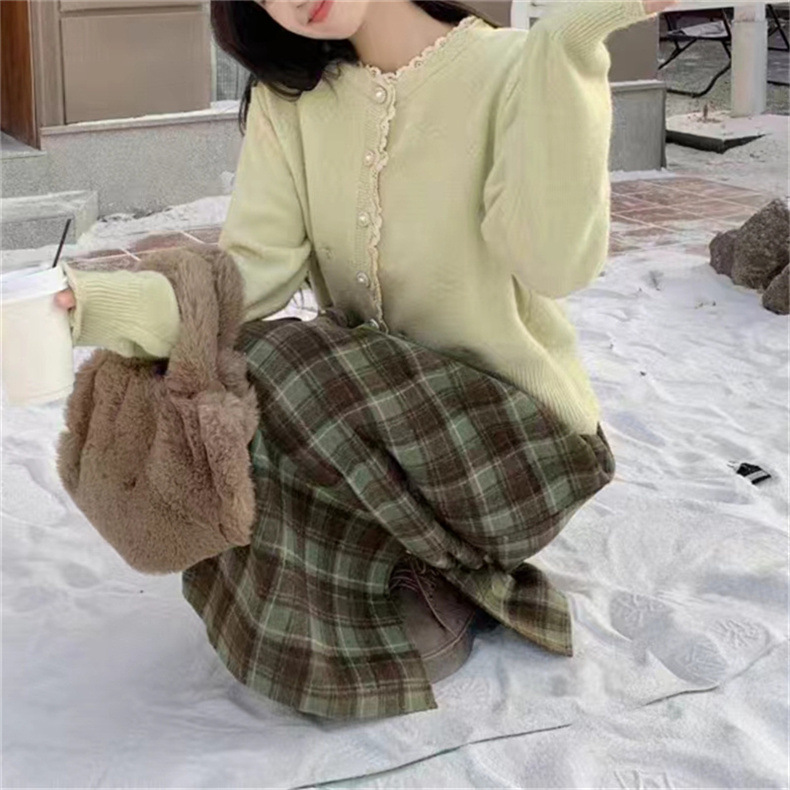 2024春秋新款拼色蕾丝拼接针织开衫女宽松设计感短毛衣外套上衣潮详情8