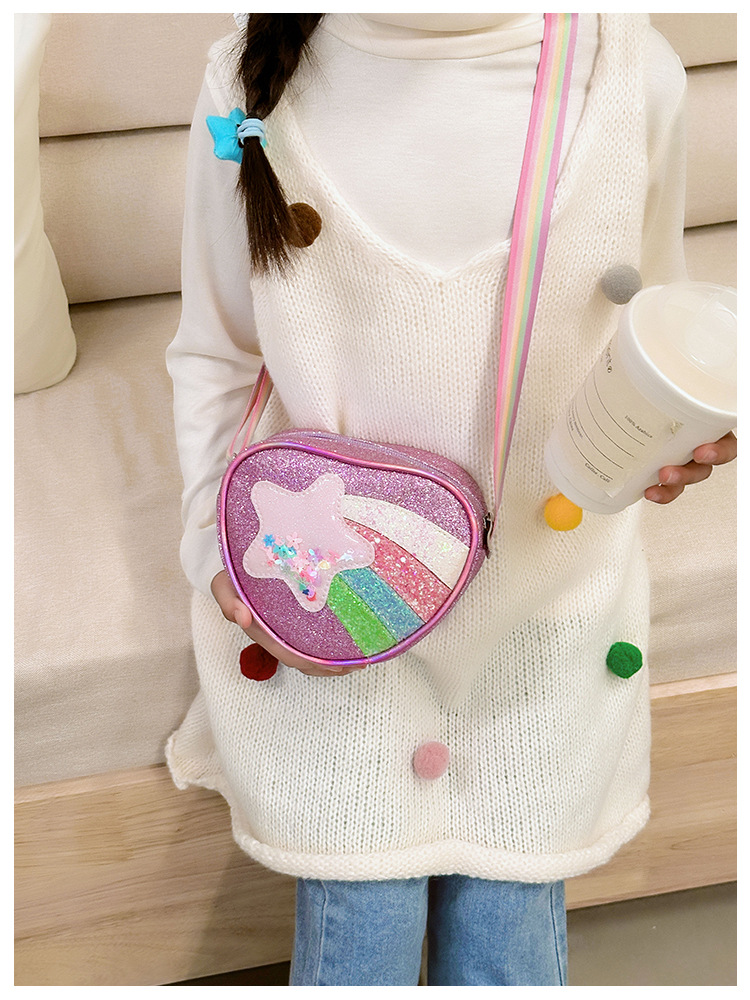 178g Weight Polyester Lining Material Zipper Closure Type Single Shoulder Strap Strap Type Shoulder Bag, Crossbody Bag Bags Type Daily Occasion Pu Leather Material Star, Stripe Pattern All Seasons Season Kid'S Gender Cute Style Heart-shaped Shape Kid'S Pu Leather Star Stripe Cute Heart-shaped Zipper Shoulder Bag Crossbody Bag 10