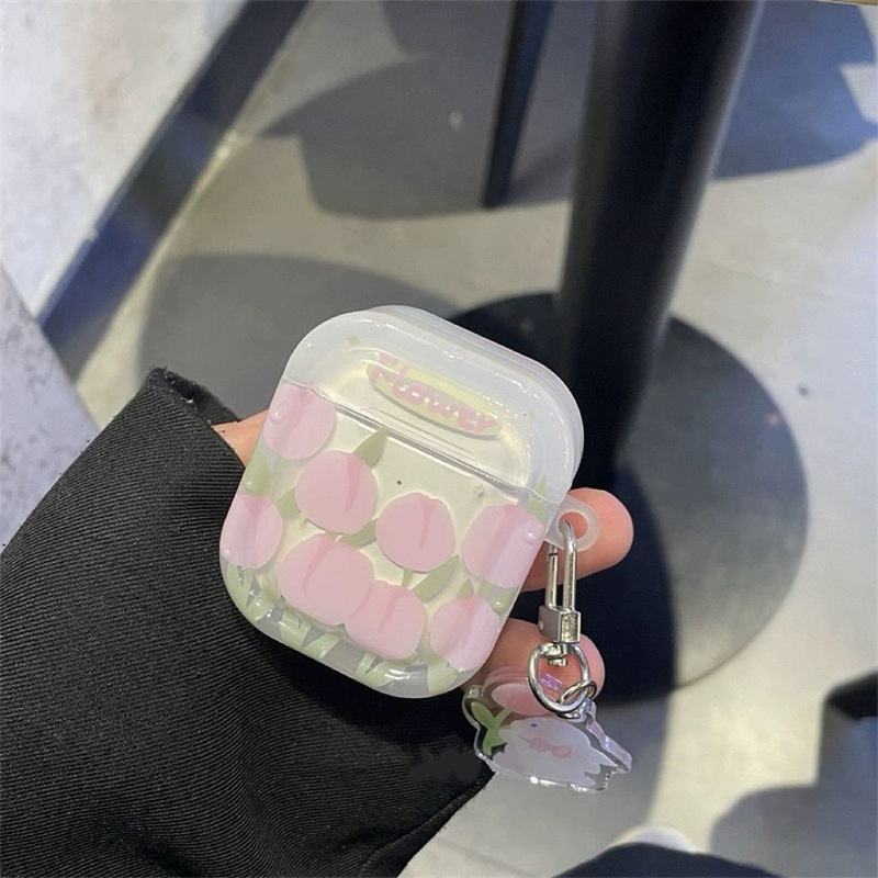 Ins Girl Pink Tulip Flowers for Apple Wireless Bluetooth airpods Pro1 Generation 2 Generation 3 Ears