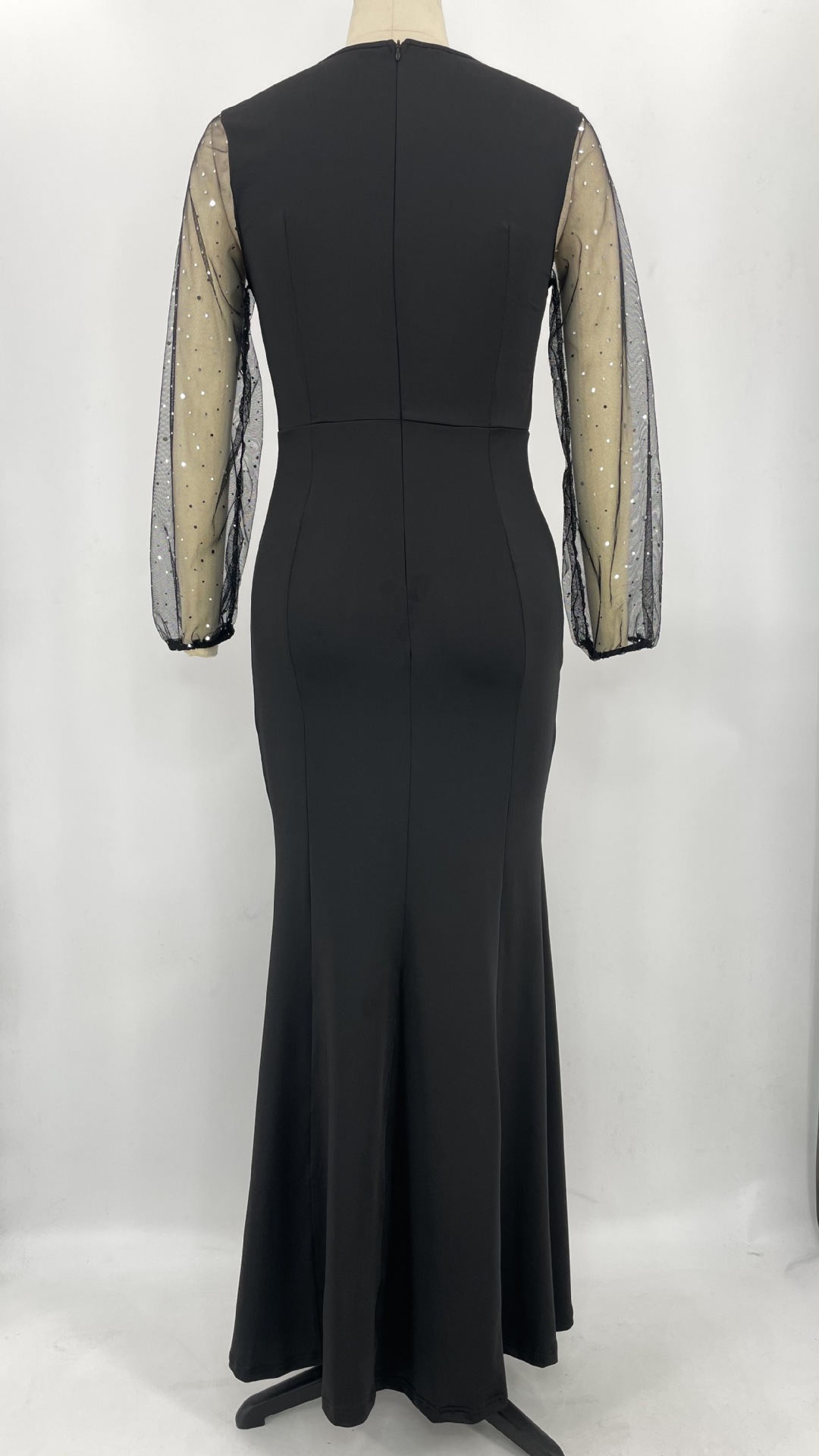 Women's Clothing elegant dress solid color mesh sequin stitching high waist long slim evening dress_voghion.com