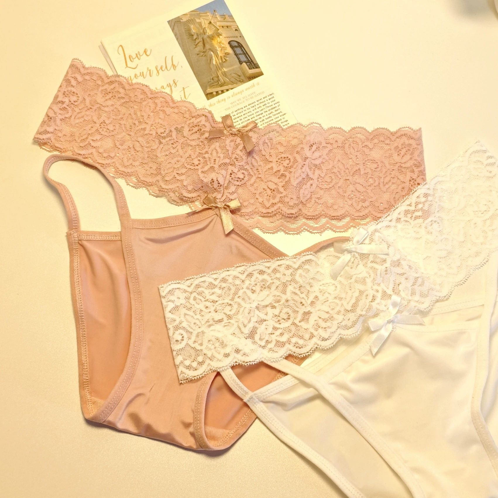 Japanese sexy lace breathable underwear with bow, cotton pants