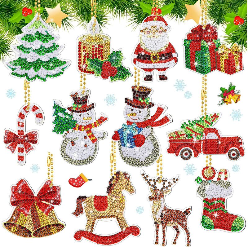 12 Pieces Diamond Painted Keychain 5D DIY Diamond Painted Kit Christmas Snowman Hanging Diamond Art Kit 12 Pieces Diamond Painted Keychain 5D DIY Diamond Painted Kit Christmas Snowman Hanging Diamond Art Kit