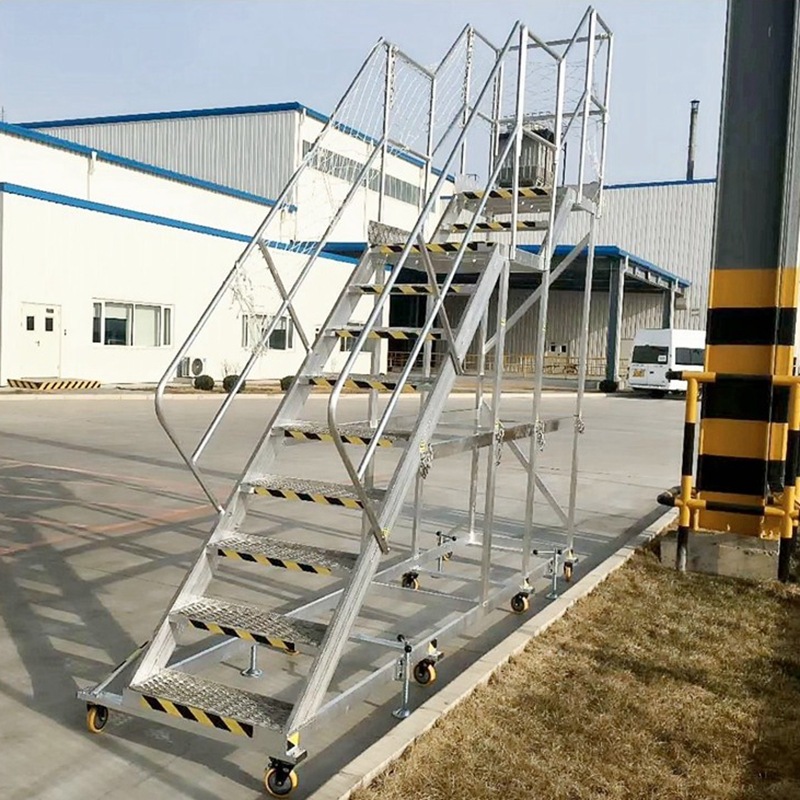 厂家直供铝合金移动平台梯安全工作梯登高车车间仓储货架梯扶手梯-阿里巴巴