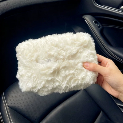 Fabric plush car tissue box for armrest box, center console, car tissue box, seat-hanging type, cute for in-car use