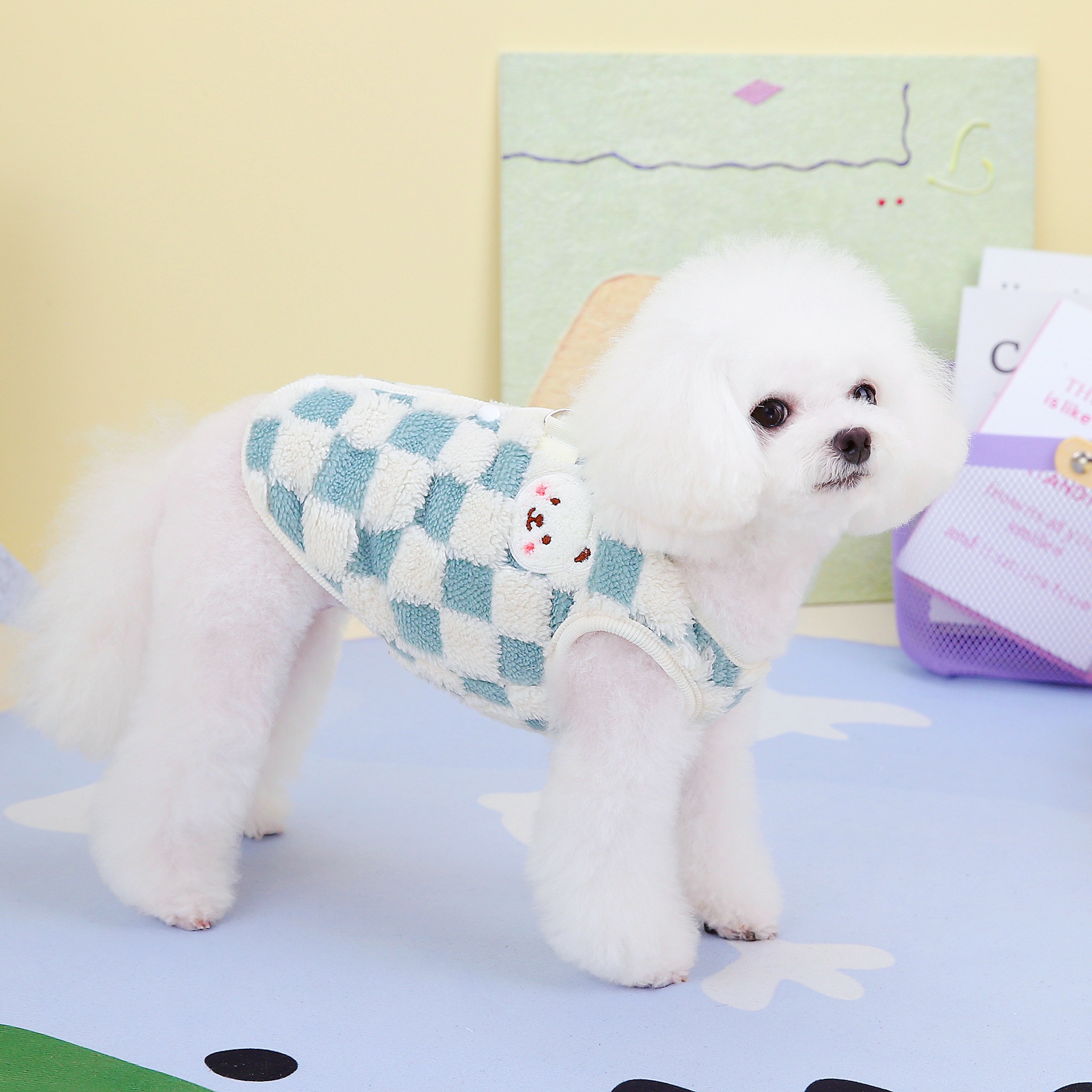봄가을겨울 소형견 강아지 애완동물 옷 고양이 테디 비숑 치와와 조끼 23 바둑판 기모 조끼