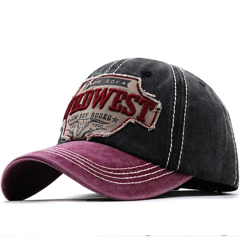 Cappellino da baseball ricamato patchwork uomo denim effetto usato_voghion.com