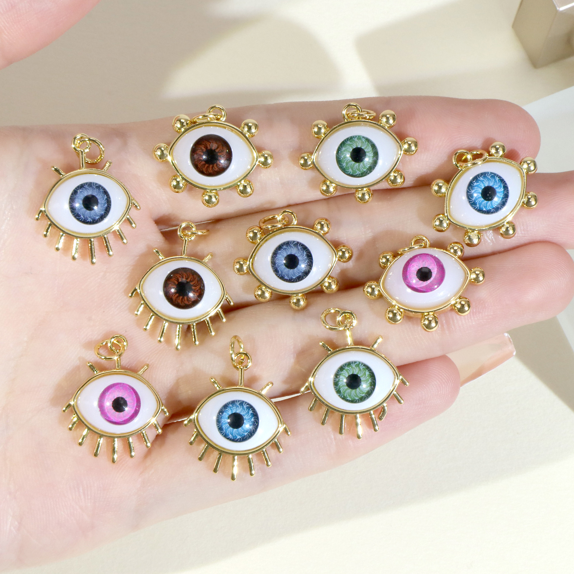7g Weight Resin Inlay Material Charms, Jewelry Accessories Classification 1 Piece Quantity Copper Material Eye Pattern Plating, Inlay Design Streetwear Style 1 Piece Copper Resin Eye 无