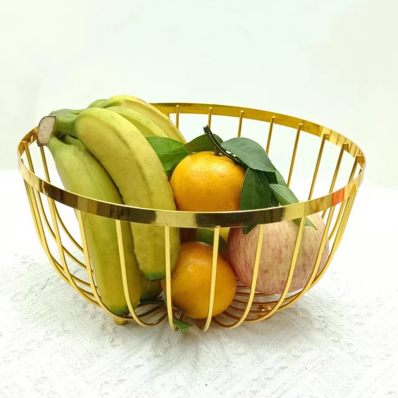 创意北欧铁艺水果篮简约桌面零食圆形水果盘办公室家用杂物收纳筐