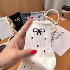 波点蝶結びソックス女性秋冬新作スタッキングソックス