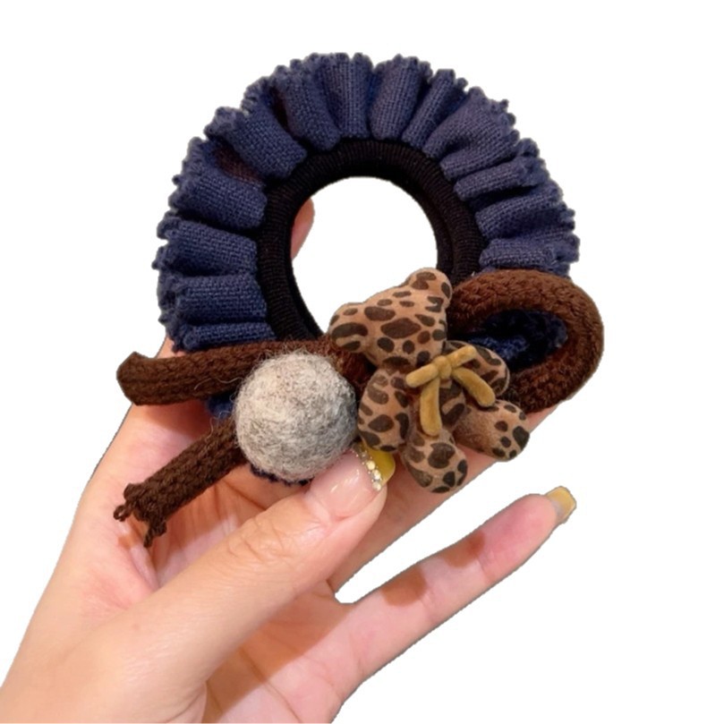 Leopardo estampado oso cabello bolas de pelo intestino grueso anillo de cabello femenino de alta calidad baja cola de caballo correa cabeza de cabello cuerda de cabello cuerda de cabello invierno
