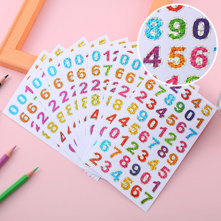 Cross-border Laser Flash Digital Sticker Hand Account Photo DIY Decorative Sticker Children's Award Color Letter Carto Sticker