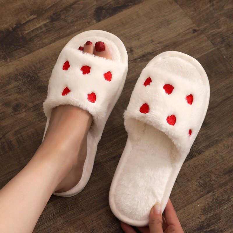 Four Seasons Open Toe Fur Plush Slippers Women's Home Love Girl's Cute Floor Slippers Foreign Trade Slippers Warm Shoes