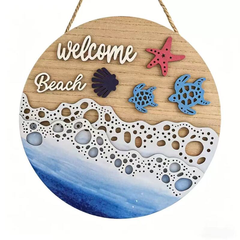 Amazon Cross-Border Summer Beach Theme Round Door Sign Creative Hanging Sign Decorative Wooden Signboard Amazon Cross-Border Summer Beach Theme Round Door Sign Creative Hanging Sign Decorative Wooden Signboard