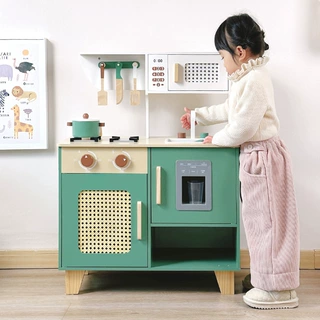 新款欧式儿童厨房玩具仿真过家家木质厨房套装宝宝益智做饭厨具