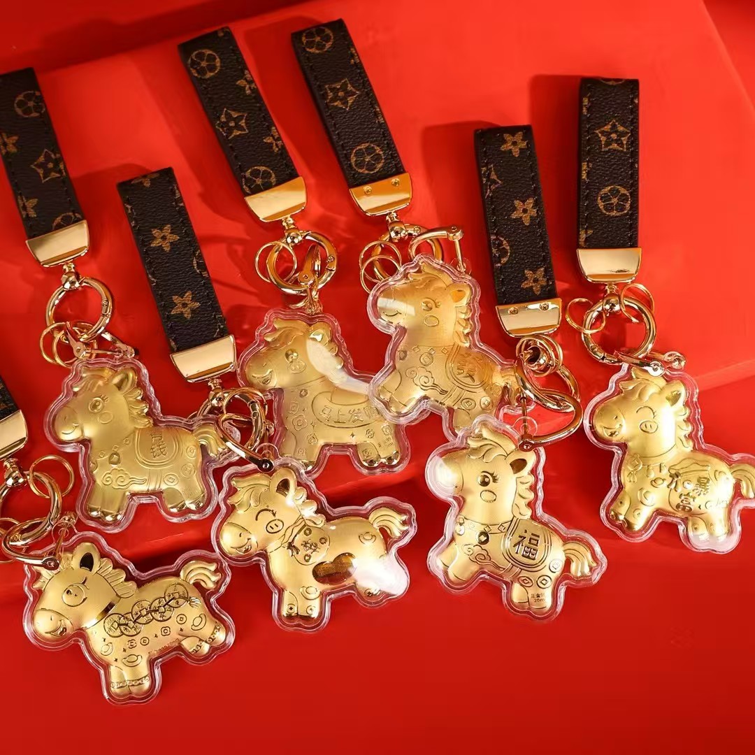 足金999黄金马上有钱钥匙扣含金20mg小马手机链包包挂件卡通挂饰