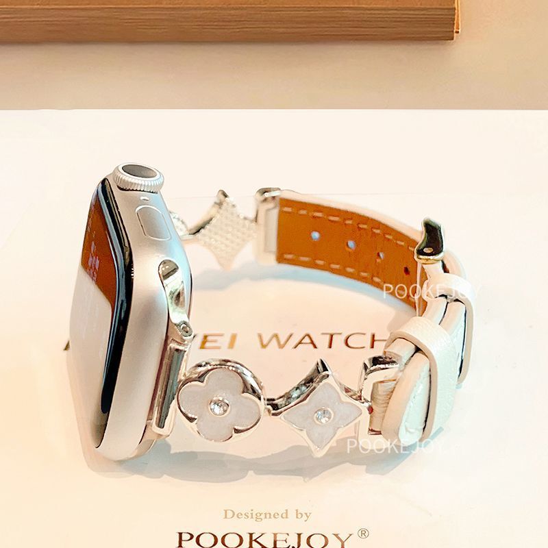 Apple Watch ストラップ Applewatch 四つ葉の花レザーメタル s8 ベルト s10 ハイエンド s9 に適しています。|undefined