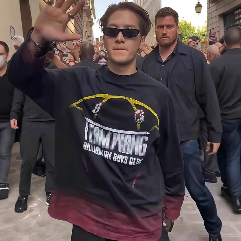 天花板TW王嘉尔同款BBC联名赛车款小高领复古宽松情侣打底长袖T恤|undefined